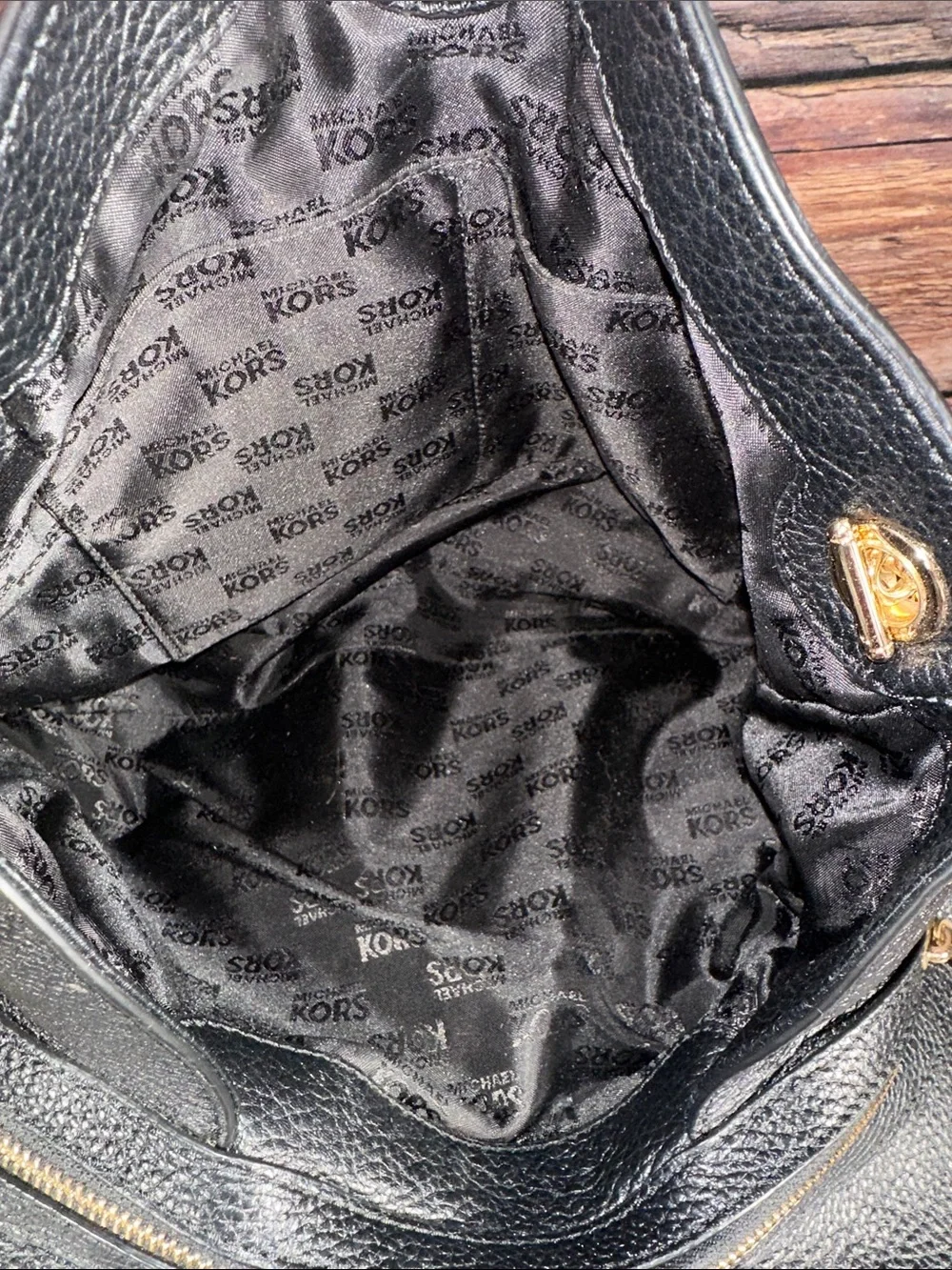 Michael Kors Black Leather 3 Compartment Shoulder Bag with Gold Chain Straps